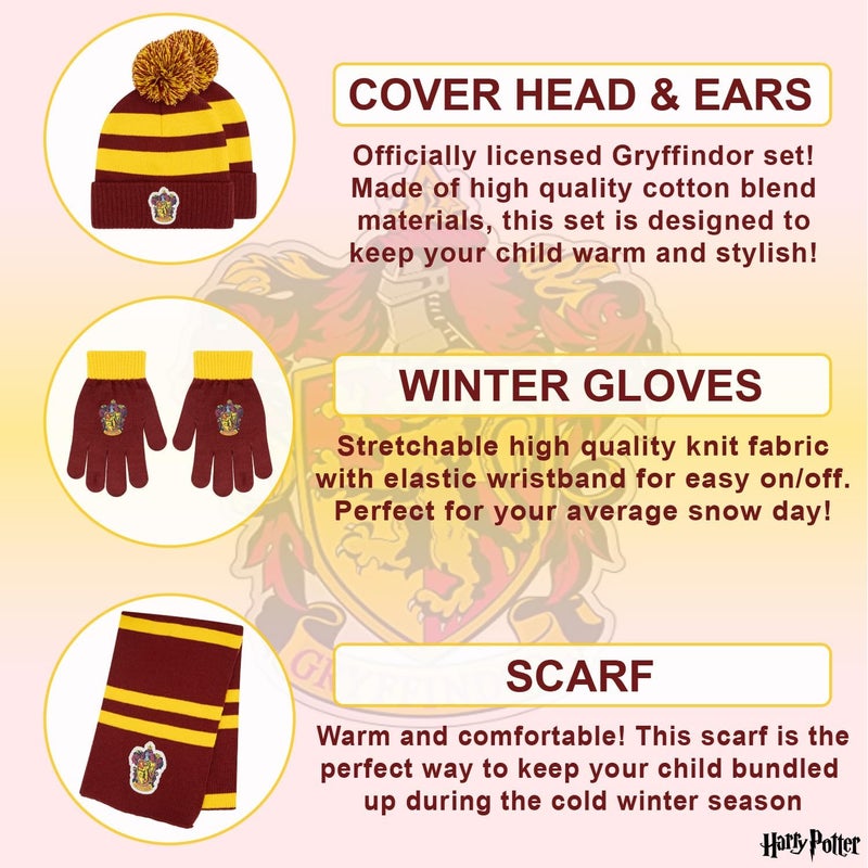 Harry Potter Winter Hat and Gloves with Set, Gryffindor, Slytherin, Hufflepuff, Ravenclaw, Winter Set 5-13 Year Olds - Image 2